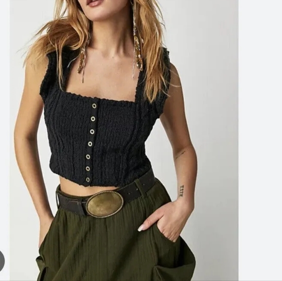 Free People Tops - NWOT, "free people," "Babe knit sleevless button up corset style top.🌴🖤